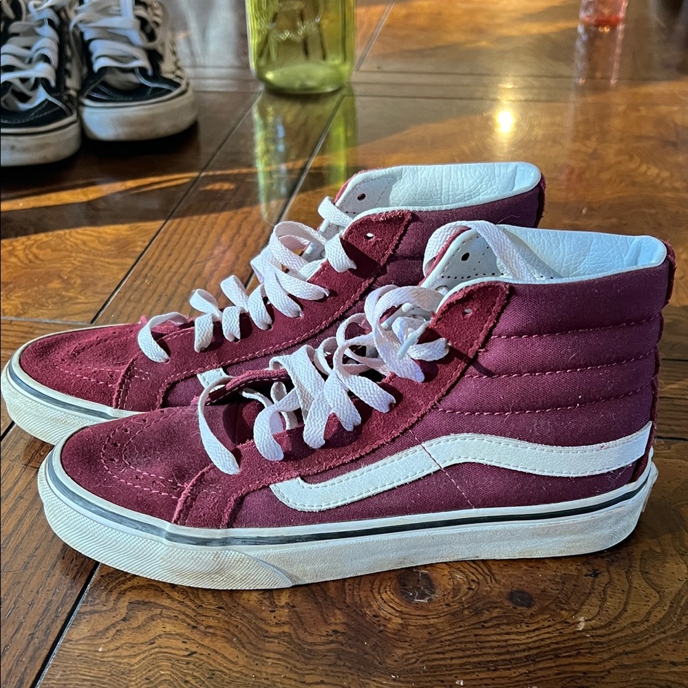 Vans Maroon and White High-Top Sneakers